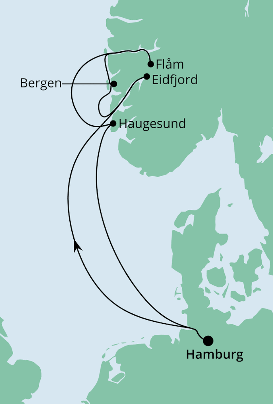 Routenkarte_AIDAaura_Südnorwegen